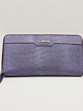 LODIS Purple Zip Around Wallet Metallic Leather Organizer Clutch